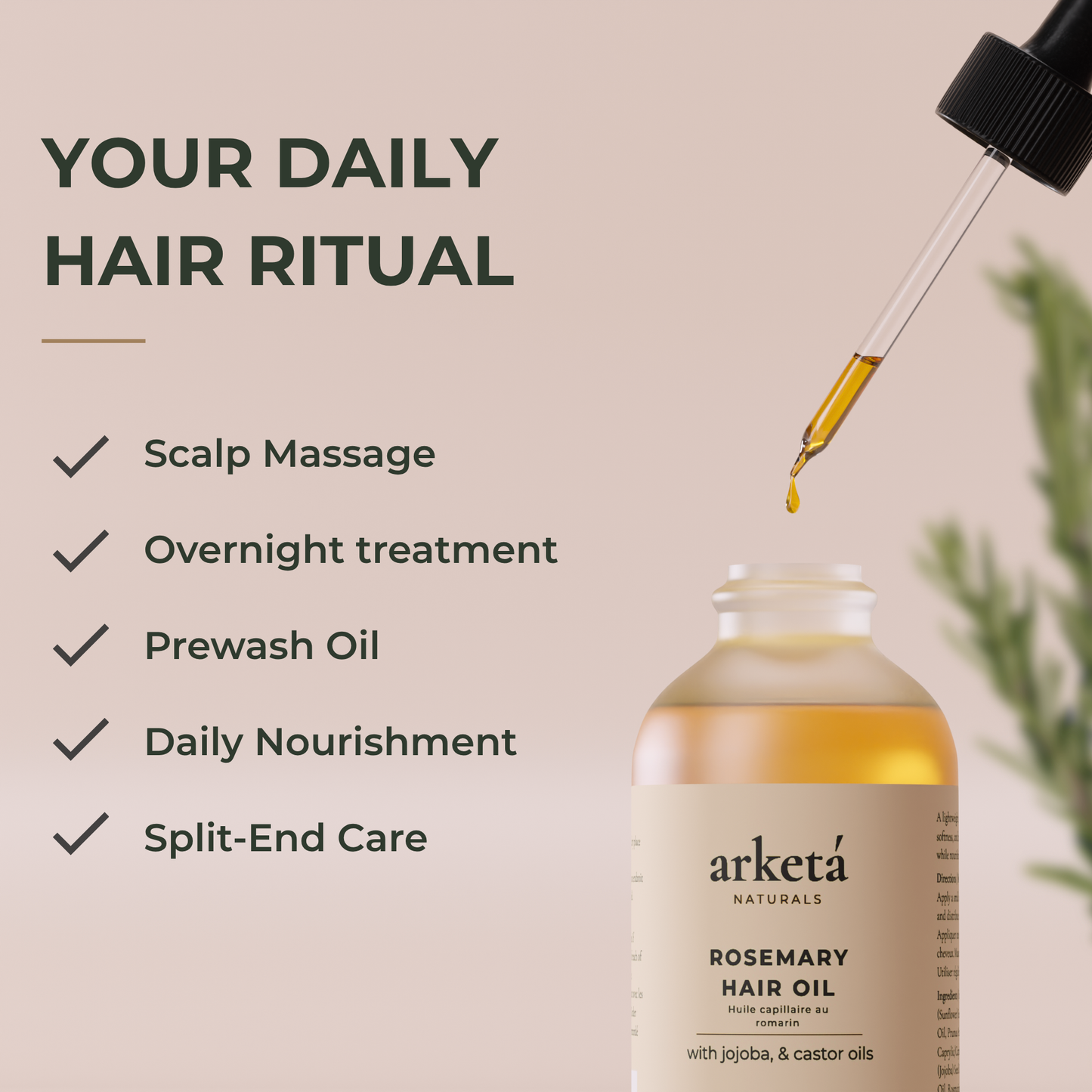 Arketá Naturals Rosemary Hair Oil – 60 mL